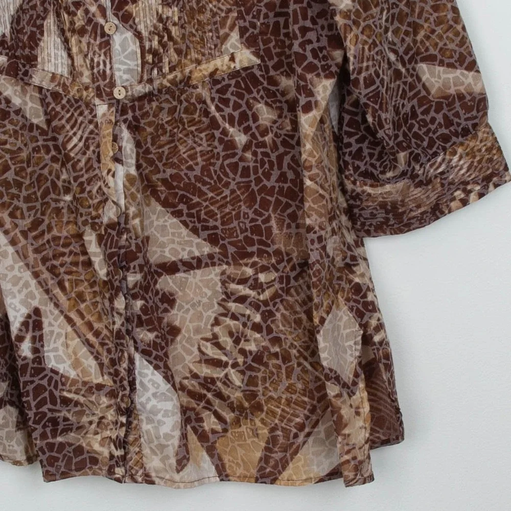 Coldwater Creek Womens 2X Animal Print Pleated Button Front Tunic Top Artsy Work - Picture 3 of 9